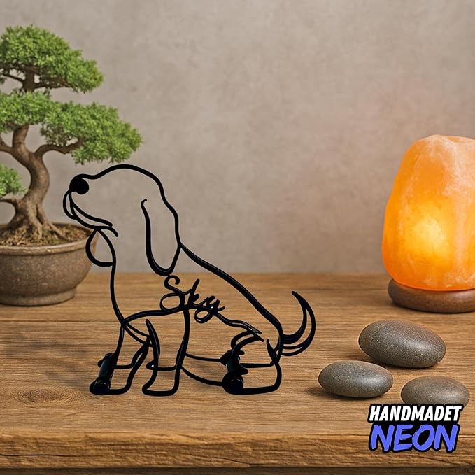 Personalized Beagle Dog Sitting Minimalist Sculpture, Custom Dogs Name Metal Desk Decor, Aesthetic Table Sign Gifts for Officer, Friends, Animal Lover, Kids, Mom, Dad