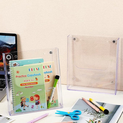 Thyle 4 Pieces 8.8 Inch Wide Magnetic Magazine Holder Acrylic Brochure Document Holder Pamphlet Flyer Display Clear Sign Stand for Metal Surfaces Refrigerators Wall Mount
