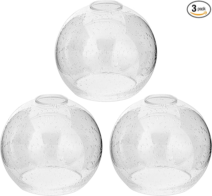 Handblown Clear Seeded Glass Globe Shade – 1.65" Fitter Opening – Replacement Lamp Shade for Pendant Lights, Chandeliers, Wall Sconces, Vanity & Ceiling Fixtures (3 Pack)
