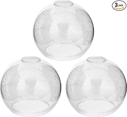 Handblown Clear Seeded Glass Globe Shade – 1.65" Fitter Opening – Replacement Lamp Shade for Pendant Lights, Chandeliers, Wall Sconces, Vanity & Ceiling Fixtures (3 Pack)