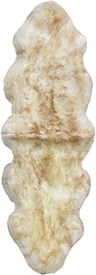 HUAHOO Premium Genuine Sheepskin Rug Real Australia Sheepskin Natural Luxury Fluffy Lambskin Fur Area Rug Seat Covers for Kids Bedroom Sofa Chair Cover Pets Dogs Mat Double Pelt/2' x 6' Brown Tipped