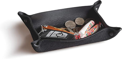 Main Street Forge Leather Valet Tray for Men – Rustic EDC Organizer for Keys, Phone & Wallet – Made in USA – Midnight Black