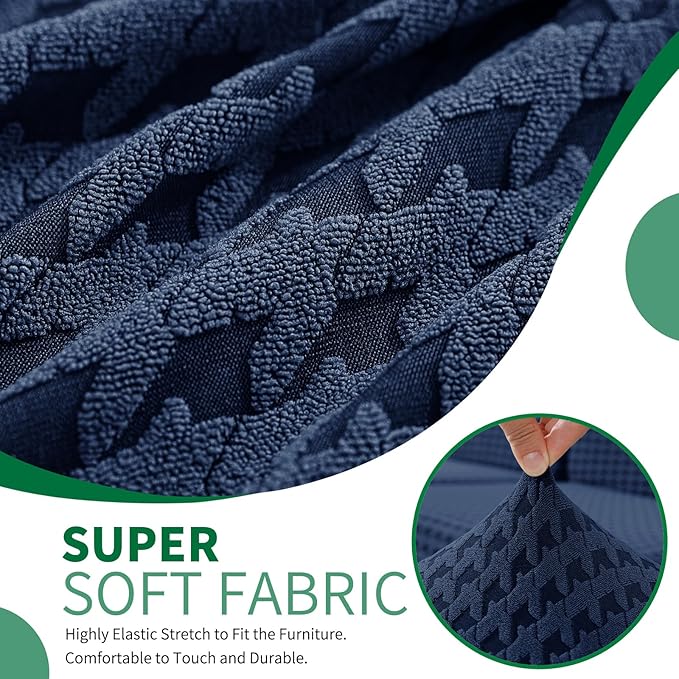 MAXIJIN Couch Cushion Covers for Sectional Sofa, Stretch Sofa Cushion Cover Washable Furniture Protector with Elastic Bottom & Non-Slip Strap for Pets Kids (1PC Seat Cover, Navy Blue)