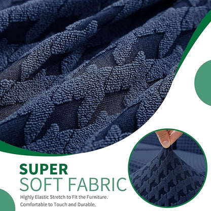 MAXIJIN Couch Cushion Covers for Sectional Sofa, Stretch Sofa Cushion Cover Washable Furniture Protector with Elastic Bottom & Non-Slip Strap for Pets Kids (1PC Seat Cover, Navy Blue)