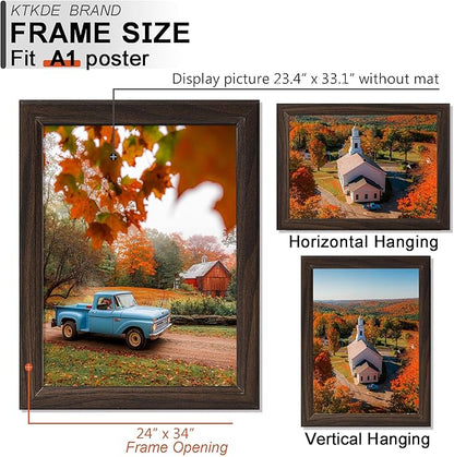 KTKDE A1 Picture Frame Set of 3, 23.4 x 33.1in Poster Frame Wooden Walnut -Horizontal or Vertical Wall Hanging for Home, Exhibition, Caffe Large Frame for Photos, Posters - Art Prints best gift