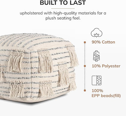 Anji Mountain 100% Handmade & Handcrafted Comfortable Home Décor Pouf Ottoman Footrest for Living Room, Bedroom, Nursery, Kidsroom, Patio Furniture - (22" x 22" x 16"- Gray,Beige)