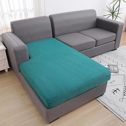 Smiry Waterproof Couch Cushion Covers, Stretch Jacquard Sectional Couch Covers, L Shape Chaise Lounge Sofa Slipcover, Washable Elastic Furniture Protector for Pets, Kid (XL-Chaise Cover,Peacock Green)