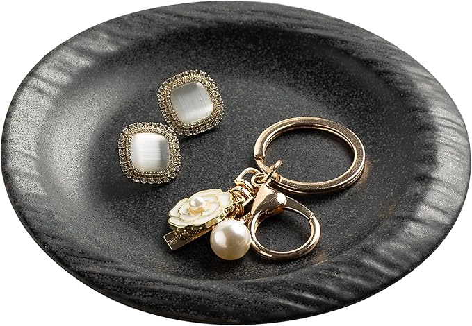 Ring Dish Holder, Jewelry Dishes for Women, Ceramic Trinket Dish Tray, Cute Key Bowl, Decorative Jewelry Plate, Gift for Friends Sister Mom Daughter (black)