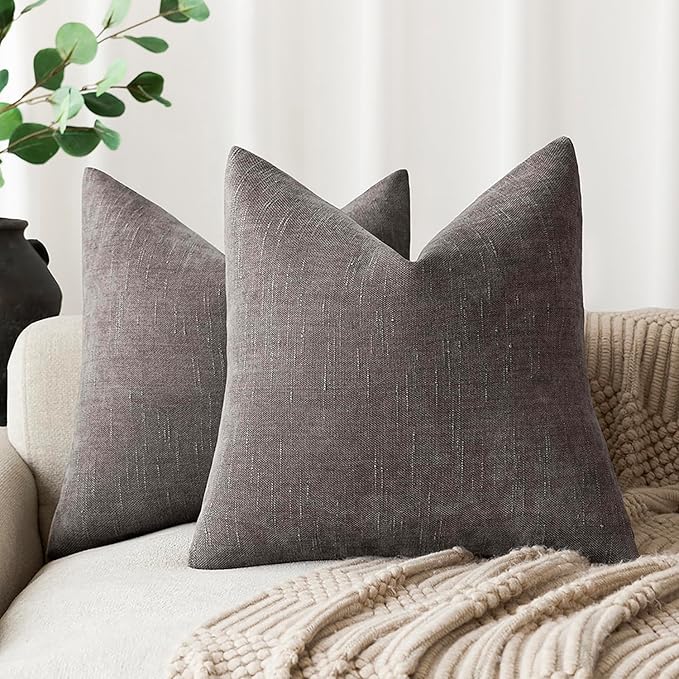 Foindtower Pack of 2 Soft Textured Throw Decorative Pillow Covers Square Accent Solid Cushion Cover Cozy Farmhouse Pillow Case with Zipper for Couch Sofa Bedroom Living Room 16x16 Inch, Charcoal