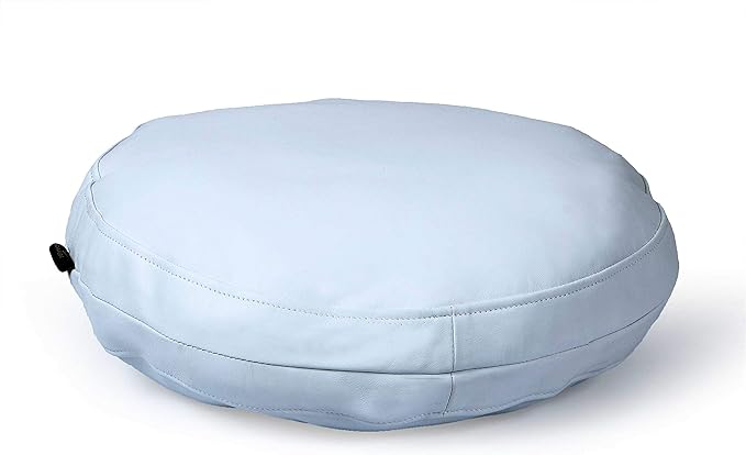 Lambskin Round Leather Pillow Cover - Sofa Cushion Case - Decorative Circular Cushion Throw Covers for Living Room & Bedroom - White Diameter 14 Inch