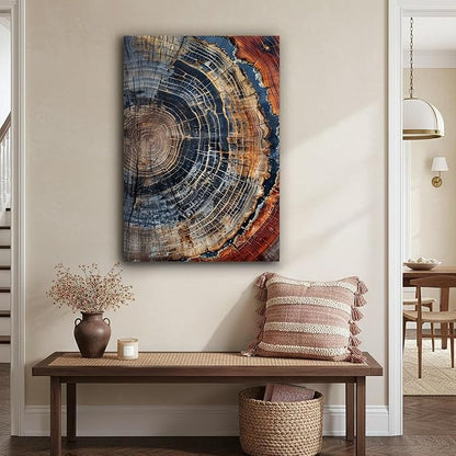 IBHJSART Framed Tree Ring Canvas Wall Art Vintage Colorful Wood Stump Painting Prints Modern Minimalist Pictures Neutral Nature Rustic Farmhouse Decor Living Room Bedroom Bathroom Office
