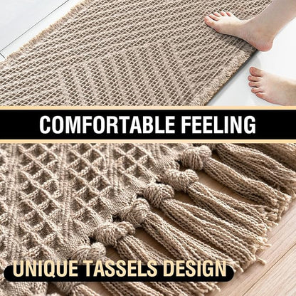 H.VERSAILTEX Waffle Bath Mat Super Absorbent Boho Bath Mat Non Slip Bath Rugs for Bathroom Floor Machine Washable Dry Fast Bathroom Rugs with Handmade Tassels, 17" x 24", Irish Cream