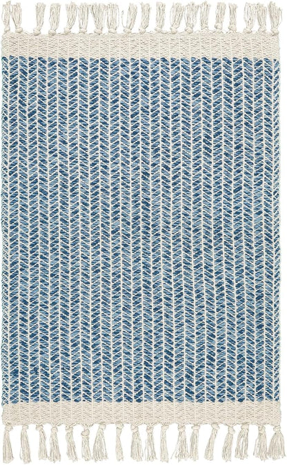 Lahome Boho Bedroom Rug, 3x5 Blue Office Rug Lightweight Bath Door Mats Indoor Woven Entry Rugs with Tassels, Non Shedding Washable Throw Farmhouse Carpet for Living Room Camper RV