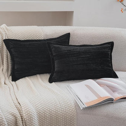 Neelvin Set of 2 Velvet Decorative Throw Pillow Covers 12x20 Inch Black Modern Luxury Cushion Covers Textured Pillow Cases for Living Room Home Decor Couch Sofa