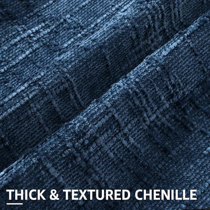 decorUhome Spring Navy Blue Chenille Euro Sham Throw Pillow Covers 24x24 Set of 2 Textured Slubby Couch Pillow Covers Farmhouse Accent Modern Neutral Decorative Pillow Cases for Bed Sofa Living Room