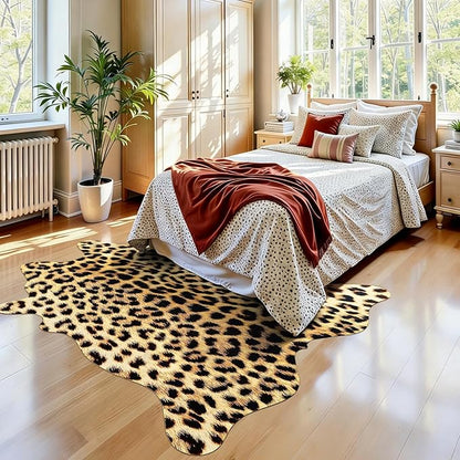 AROGAN Premium Leopard Print Rug 4.6x5.2 Feet, Faux Fur Cheetah Rug, Non-Slip Animal Print Hide Leopard Skin Area Rug for Bedroom Living Room Home Decor