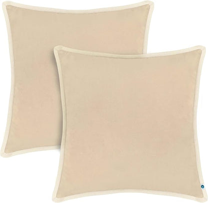 FINGERCRAFT Decorative Throw Pillow Cover Pack of 2 Soft Velvet Cushion Cover, Sofa and Bedroom Pillow Case 18" x 18" Cream