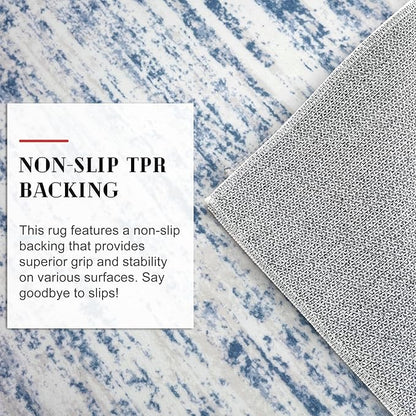 Modern Abstract Entryway Rug Indoor 2x3 Washable Rug Non-Slip Soft Small Area Rug Blue White Kitchen Mats Thin Print Faux Wool Floor Carpet Throw Rugs for Entrance Bedroom Office Home Decor