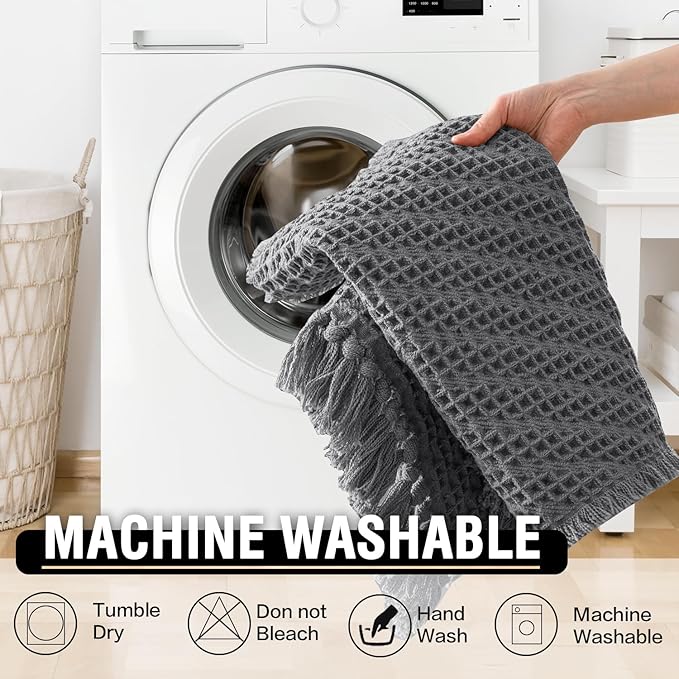 H.VERSAILTEX Waffle Bath Mat Super Absorbent Boho Bath Mat Non Slip Bath Rugs for Bathroom Floor Machine Washable Dry Fast Bathroom Rugs with Tassels, 17" x 24", Gray