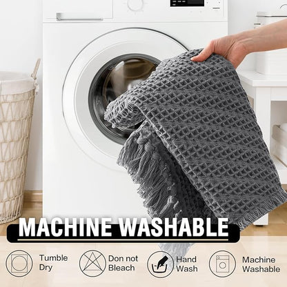 H.VERSAILTEX Waffle Bath Mat Super Absorbent Boho Bath Mat Non Slip Bath Rugs for Bathroom Floor Machine Washable Dry Fast Bathroom Rugs with Tassels, 17" x 24", Gray