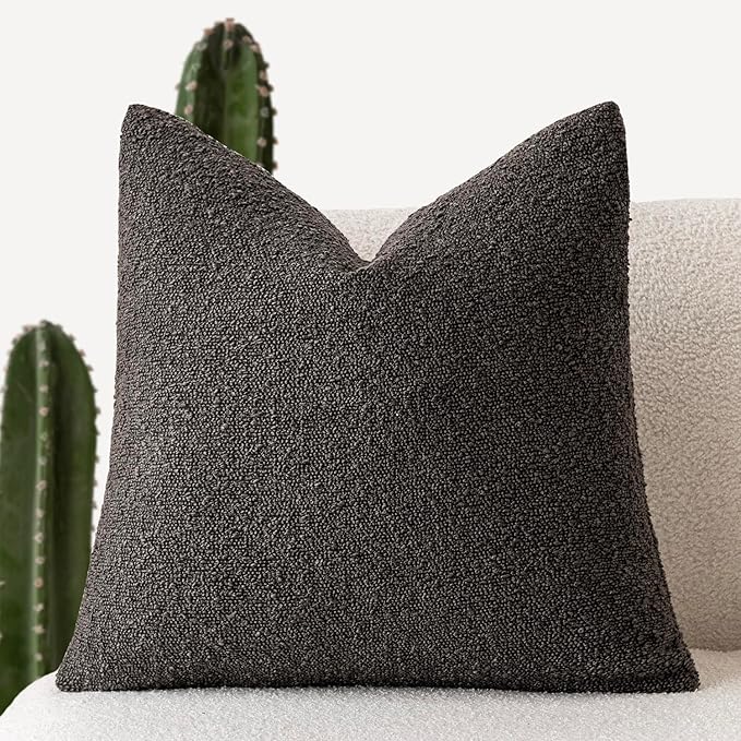 Foindtower Decorative Textured Boucle Throw Pillow Covers Accent Solid Pillow Cases Neutral Soft Cozy Couch Cushion Case for Chair Sofa Bedroom Living Room Home Decor 26 x 26 Inch,Dark Brown