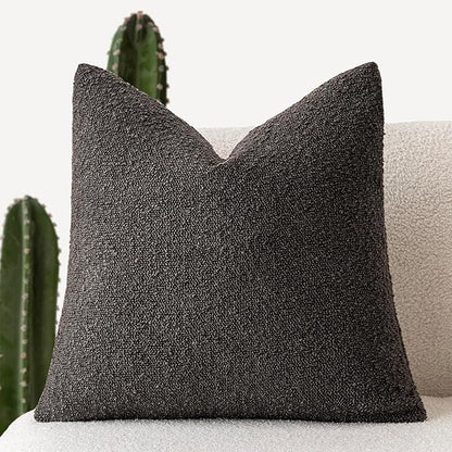 Foindtower Decorative Textured Boucle Throw Pillow Covers Accent Solid Pillow Cases Neutral Soft Cozy Couch Cushion Case for Chair Sofa Bedroom Living Room Home Decor 26 x 26 Inch,Dark Brown