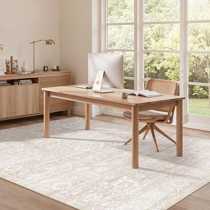 Area Rugs 4x6 for Living Room, Stain Resistant Neutral Washable Rugs for Dining Room, Kitchen, Floral Vintage Non-Slip Area Rug Farmhouse 4x6 Beige Rug