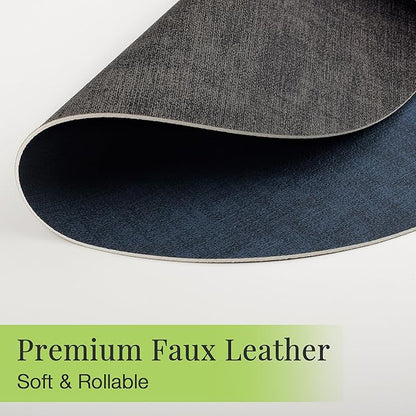 13-Inch Faux Leather Round Placemats Set of 6, Waterproof Anti-Slip Dual Sided Place mats, Heat Resistant Washable Table Mats with Coaster, Suitable for Indoor & Outdoor (6, Black Navy Blue)