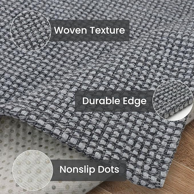 IOHOUZE Washable Exrea Long Hallway Runner Rug 3x14 Non Slip Rubber Backed Kitchen Runner Entryway Runner Indoor, Woven Rugs Floor Carpet for Kitchen Hall Entryway Stair,Dark Grey