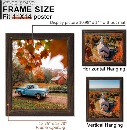 KTKDE 11x14 Picture Frame Set of 5,Wooden frames walnut, Vertical & Horizontal Wall Hanging for Wall Display,Studio Gallery Photo Frame for Photos, Posters & Art Prints