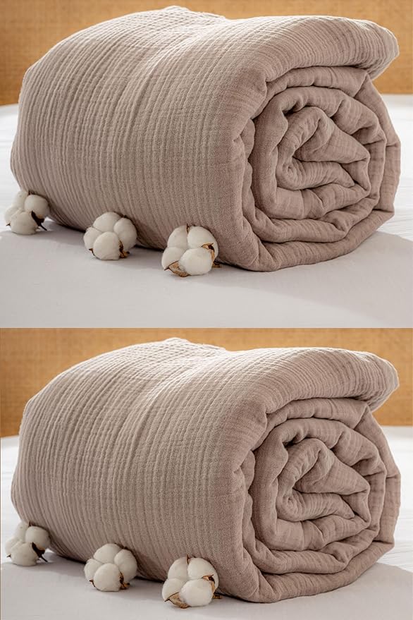 Muslin Blanket - Pure 100% Turkish Cotton Airy Soft Light Versatile Gauze Throw Blanket for Bed, Couch, Sofa (Taupe, California King Size (95" x 125" inch))