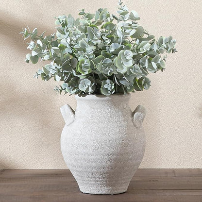 Ceramic White Flower Vase, 7.36 Inch Pottery Decorative Vase Rustic Farmhouse Vases for Home Decor Table Living Room Kitchen Bedroom Shelf Mantel Wedding Centerpiece