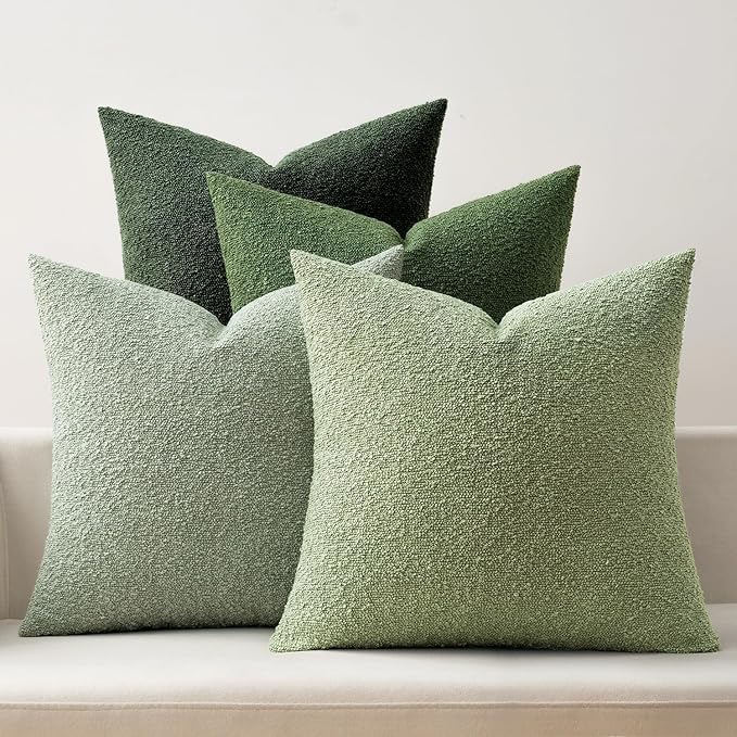 MIULEE Pack of 4 Decorative Sage Green Textured Boucle Spring Throw Pillow Covers 20x20 Inch Forest Green Accent Solid Pillow Cases Soft Couch Cushion for Modern Farmhouse Boho Bed Room Home Decor