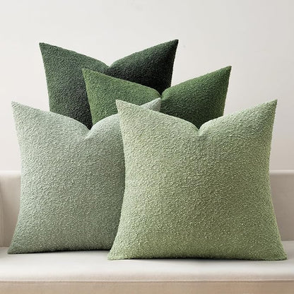 MIULEE Pack of 4 Decorative Sage Green Textured Boucle Spring Throw Pillow Covers 20x20 Inch Forest Green Accent Solid Pillow Cases Soft Couch Cushion for Modern Farmhouse Boho Bed Room Home Decor
