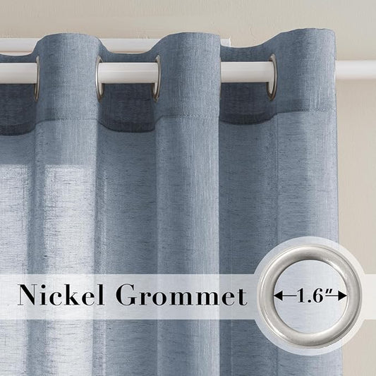 H.VERSAILTEX Linen Semi Sheer Curtains 72 inch Length Energy Saving Easy Care Privacy Protection Nickel Grommet Window Panels/Drapes for Nursery Room/Living Room (Set of 2, Denim)
