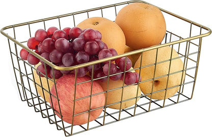 Wire Kitchen Storage Basket 5 Packs,Perfect Pantry Organization Accessories Baskets,Laundry Basket,Countertop Organization,Suitable for Kitchen,bathroom,bedroom,Tabletop,Stackable,Bronze