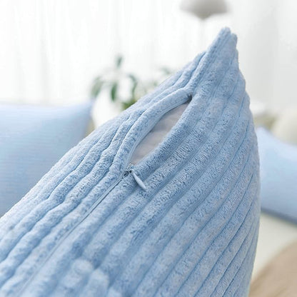 Home Brilliant Blue Throw Pillows Striped Velvet Corduroy Euro Sham Large Decorative Pillow Case Cushion Cover for Sofa, 24 x 24 inch, Baby Boy Blue
