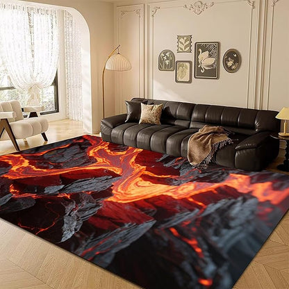3D Lava Crack Area Rug 4x5ft, Optical Illusion Huge Fissure Carpet, Non-Slip Washable Low Pile Mat for Living Room, Bedroom, Unique Home Decor & Gift Idea