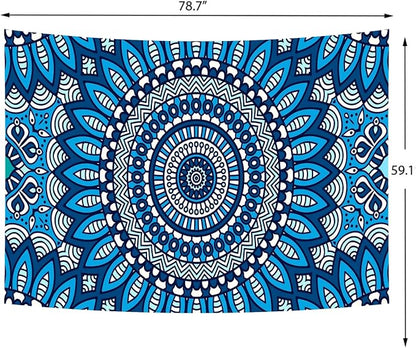 Delur Mandala Tapestry Aesthetic Boho Blue Floral Medallion Tapestry Wall Hanging Bohemian Wall Art Hippie Indian Psychedelic Headboard for Bedroom Living Room Home Decor (59.1" x 78.7")