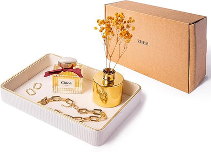 Perfume Tray Valet Tray Night Stand Organizer| Perfume Organizer Catchall Perfume Trays for Dresser Vanity Tray for Dresser| Perfume Holder (Beige 8"x11"x1.75")