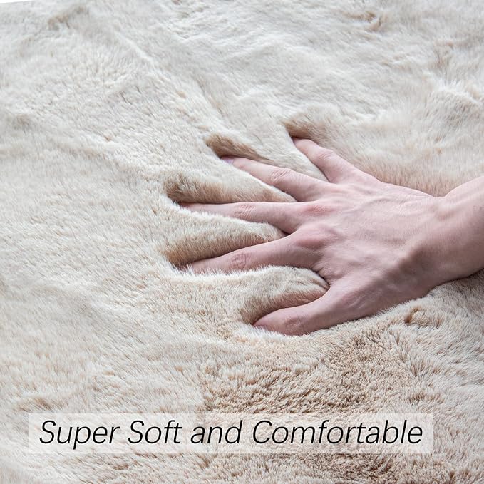 Light Brown Beige Fluffy Faux Fur Rugs for Bedroom Washable Furry Rug for Living Room Indoor Sheepskin Area Rugs 4x6 Nursery Rug
