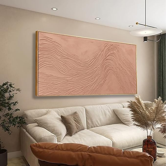 Abstract Wall Art For Living Room Decor Canvas Artwork Hand Painted Reddish Brown Variational Texture Minimalist Modern Art Wall Decor Painting With Framed For Bedroom Dining Room Home Office Modern Abstract Artwork Home Decoration 29"x58"