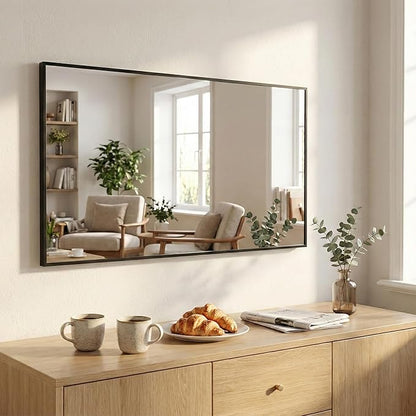 48''x30'' Black Bathroom Mirror, Large Metal Framed Vanity Mirror for Wall, 30x48 Horizontal Mirror Over Sink, Modern Farmhouse, Flush Mount