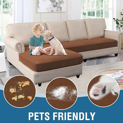 H.VERSAILTEX Fleece L Shaped Couch Cover 2 Piece Stretch Couch Covers for Sectional Sofa Thick Soft Sofa Cover for Dogs Feature Comfortable and Durable Fabric, (3 Seater + 1 Chaise, Caramel)