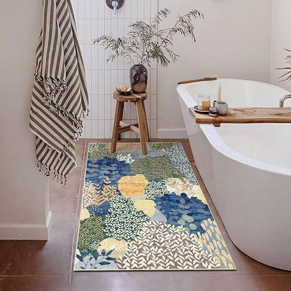 DEXDE 2x3 Area Rug, Small Boho Rugs Entryway Doormat Indoor Machine Washable Non-Slip Abstract Botanical Leaves Floral Print Floor Carpet for Living Room, Bedroom, Office, Kids Playroom,Blue