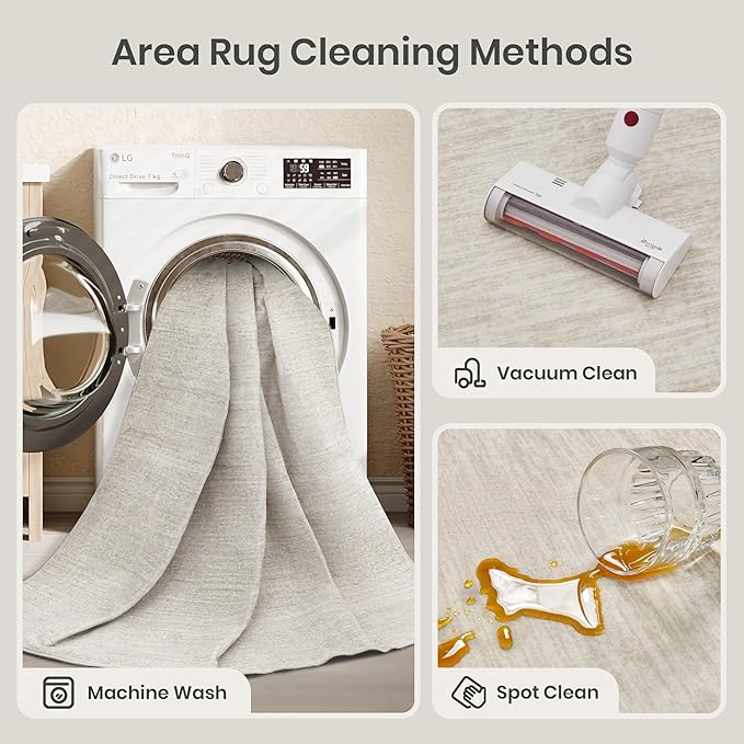 Valenrug Washable Rugs 5x8 - Stain Resistant 5x8 Area Rugs for Living Room, Non Slip Backing Printed Rugs for Bedroom, Folable Machine Washable Area Rug (5'x8', Beige)