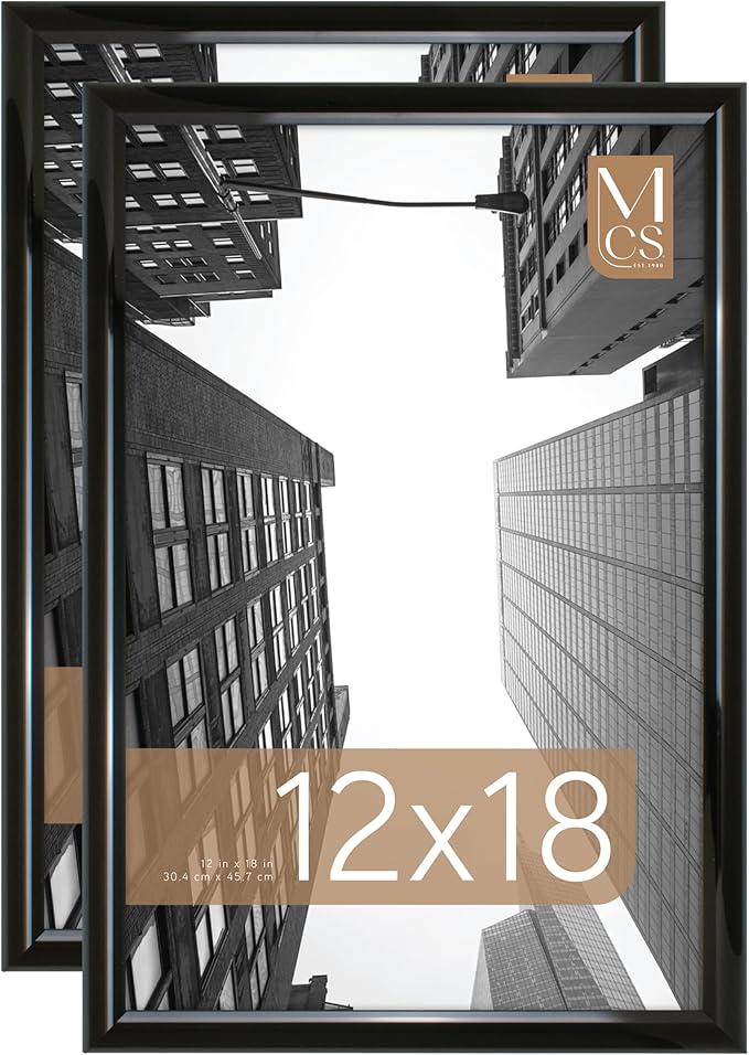 MCS Trendsetter 12x18 Poster Frame Black High-Gloss, Vertical & Horizontal Wall Hanging Large Picture Frame for Photos, Posters & Art Prints (2-Pack)