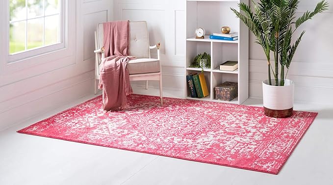 Rugs.com Arlington Collection Rug – 8' x 10' Pink Medium-Pile Rug Perfect for Living Rooms, Large Dining Rooms, Open Floorplans