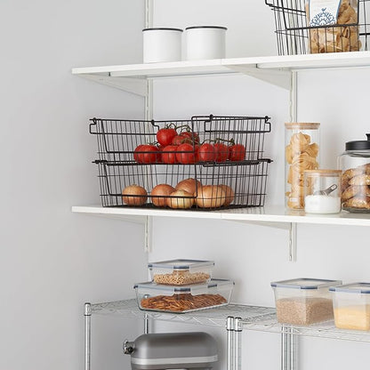 TRINITY 2-Pack Stackable Metal Wire Storage Baskets With Handles, Black, 19 Inches