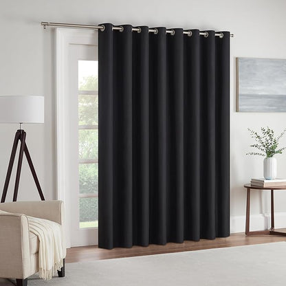 Eclipse Extra Wide Grommet Curtain, Kendall Sliding Patio Door Curtain Panel, Solid Textured Thermal Insulated and Noise Reducing Curtains, (1 Panel), 84 in Long x 100 in Wide, Black